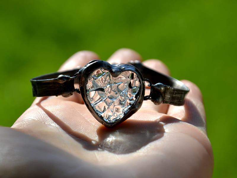 Bransoletka rustykalne serce (oprawa w kolorze ciemnego srebra)