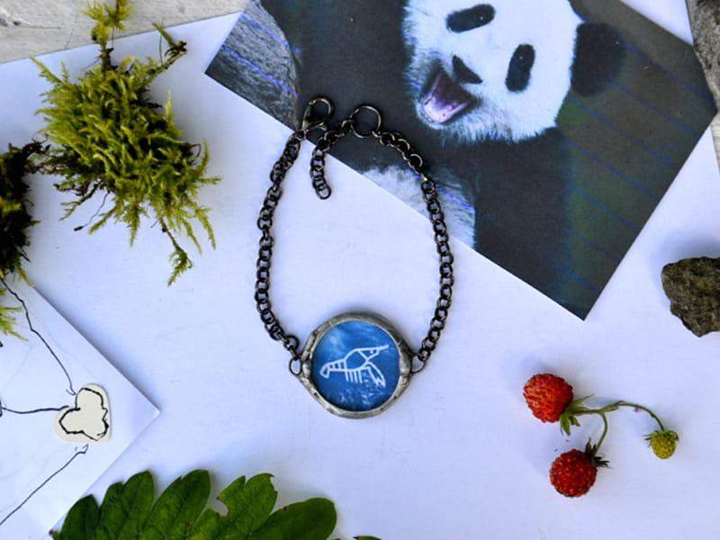 Bransoletka z grafiką "Langusta na palmie" III (w kolorze ciemnego srebra)