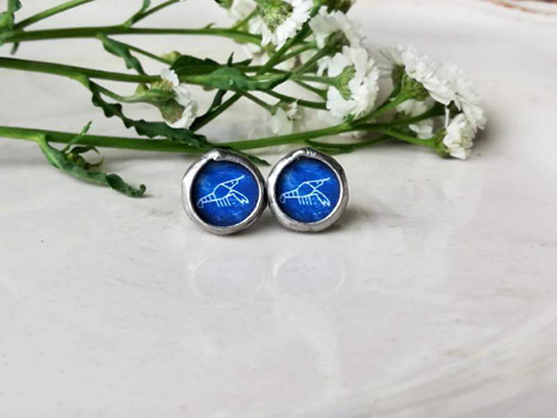 Kolczyki z grafiką "Langusta na palmie" II (w kolorze srebrnym)