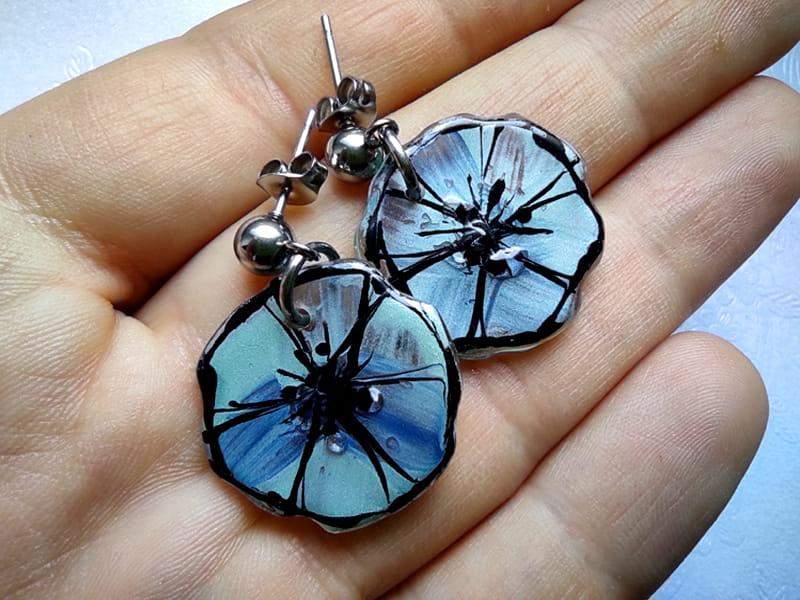 Kwiatowe kolczyki błękitne maki (na sztyftach ze stali chirurgicznej)