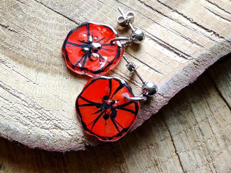 Kwiatowe kolczyki czerwone maki (na sztyftach ze stali chirurgicznej)