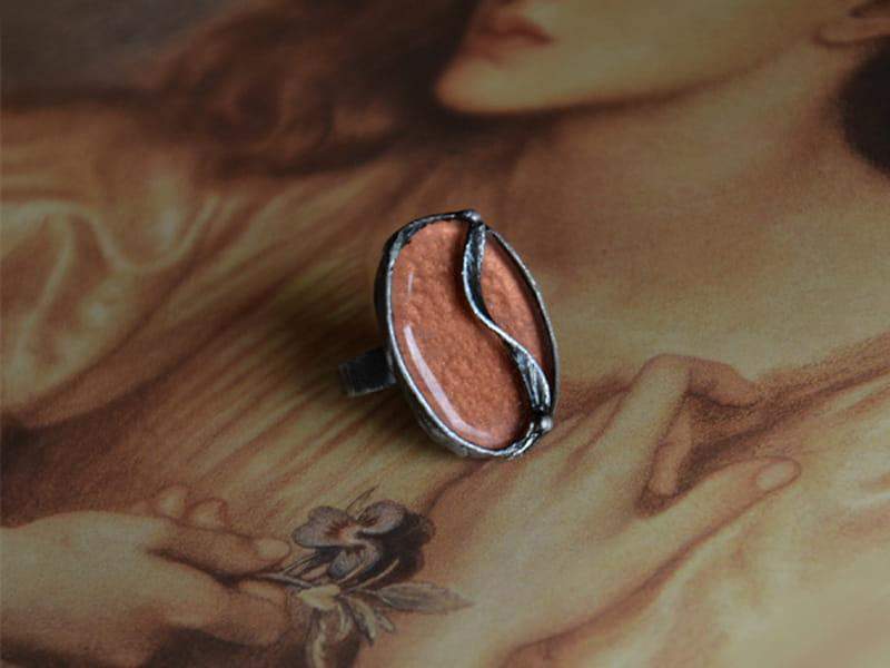 Retro pierścionek z miedzianym szkłem (w kolorze ciemnego srebra)